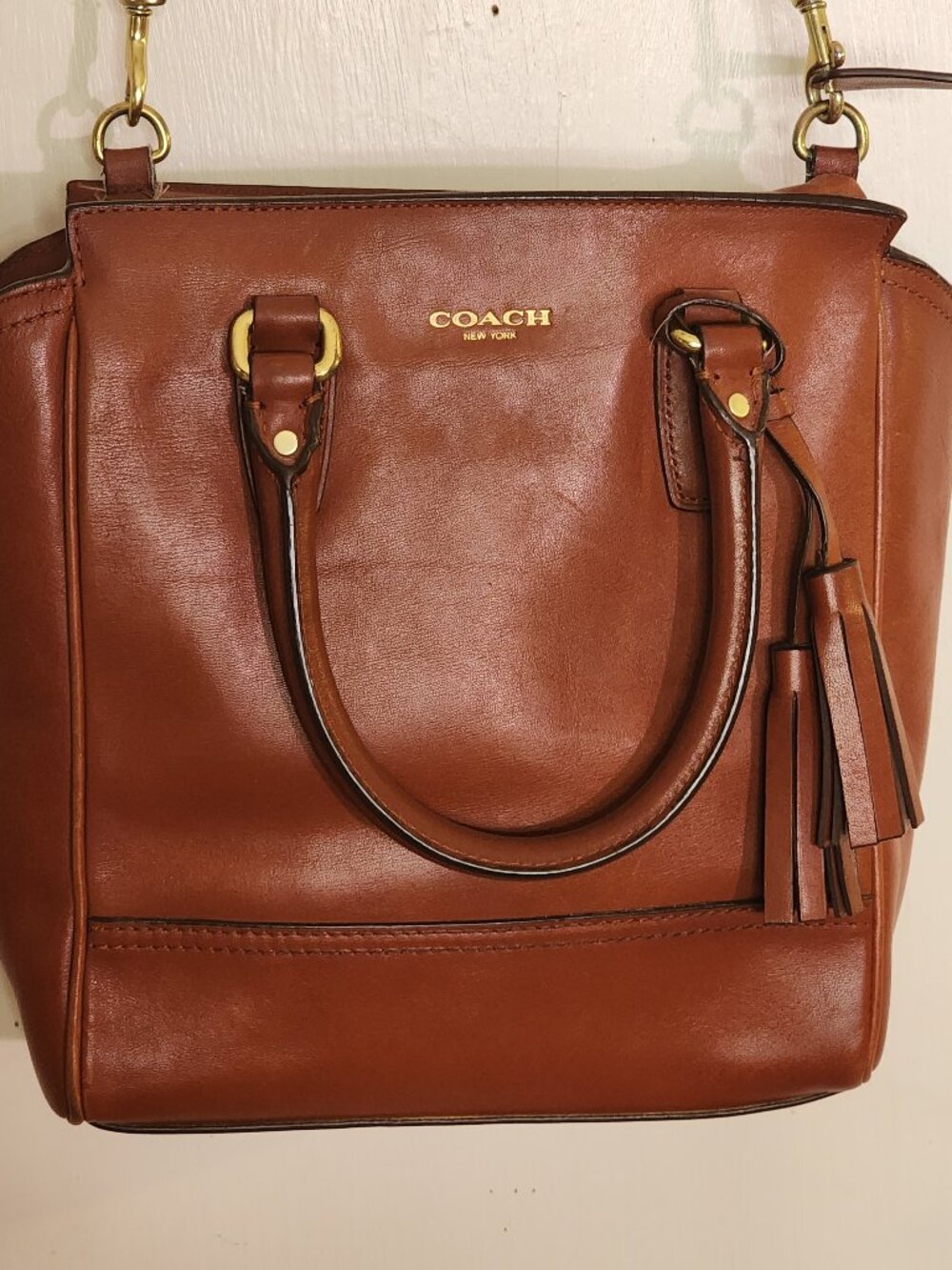 COACH Mini Tanner Legacy Cognac Leather Crossbody Satchel Bag Purse